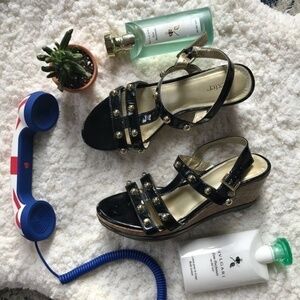 DEXTER: Fun and Spunky Gold Stud and Cork Wedge